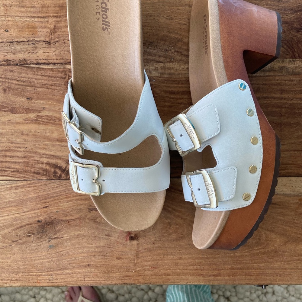 Dr. Scholl's White Leather Women’s Platform Clogs Like New Size 8 - Picture 2 of 11